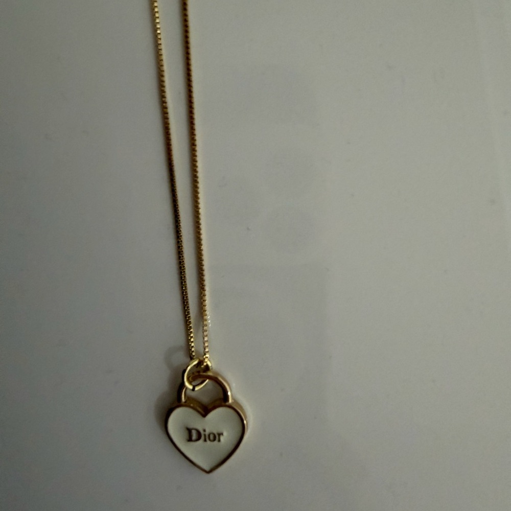 Dior Gold and White Heart Necklace